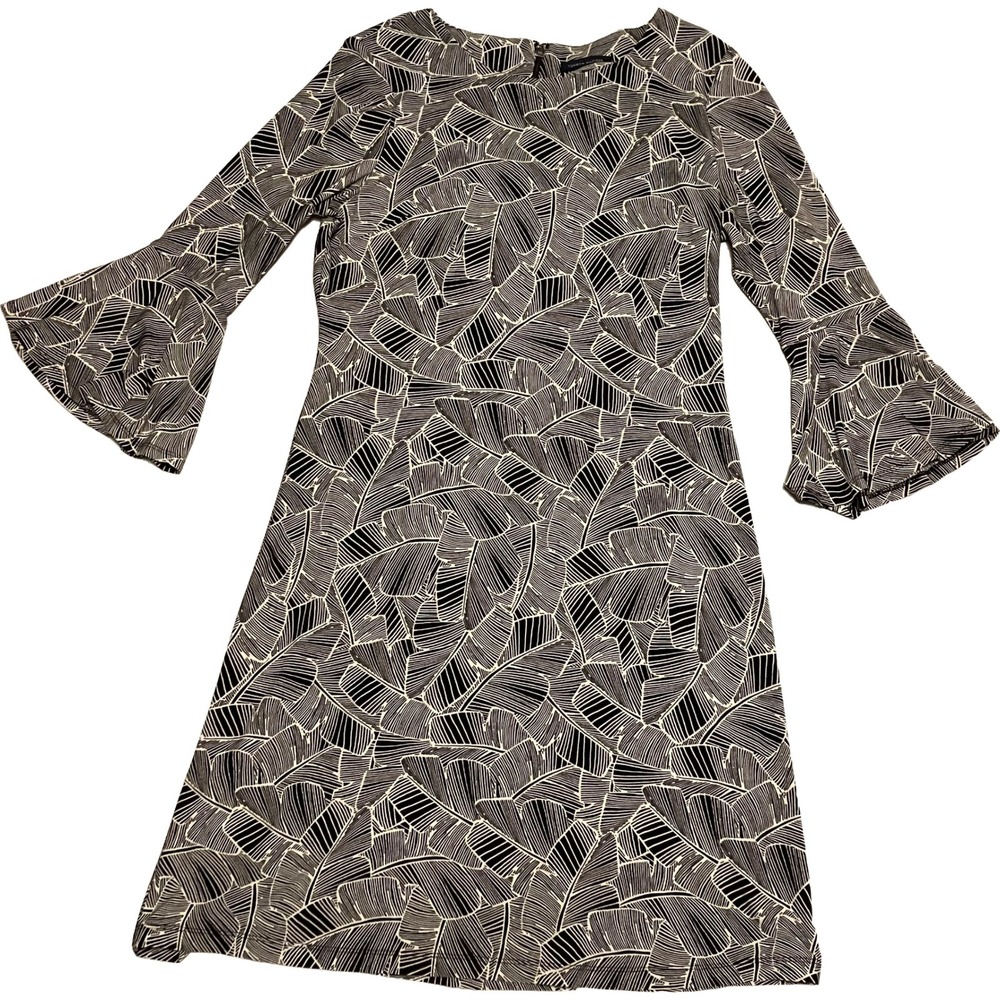 Tommy Hilfiger Womens 6 Black White Palm Leaf Botanical Bell Sleeve Shift Dress - Picture 8 of 16
